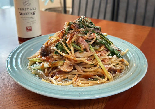 TERIYAKIソースを使ったベーコンと水菜の和風パスタ